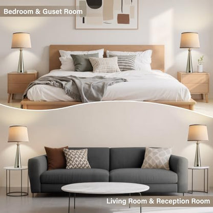 Modern Touch Lamps for Nightstand, 3 Way Dimmable Bedroom Lamp Set of 2 | USB C+A Charging Ports, Silver Bedside Lamps for Bedroom, Living Room, End Table, Bed Side, LED Bulb Included - color: B. Silver Base-Grey Shade