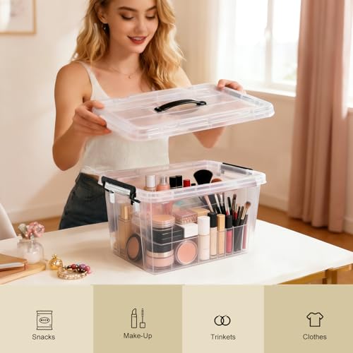6 Pack Plastic Storage Bins with Lids | Clear Stackable Bins with Secure Latches and Handles Heavy-Duty Storage Containers For Home Office and Garage Organization - size: 4x90Qt+60Qt+42Qt