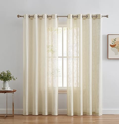 HLC.ME Abbey Faux Linen Textured Semi Sheer Privacy Light Filtering Transparent Window Grommet Floor Length Thick Curtains Drapery Panels for Office & Living Room, 2 Panels (54 W x 84 L, Beige) - color: Beige, size: 54"W x 84"L (Pack of 2)