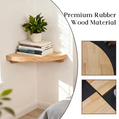 Natural Wood Corner Floating Shelf, 10" Wall-Mounted Corner Shelf for Bedroom, Bathroom & Living Room, Decorative & Functional Corner Shelf Wall
