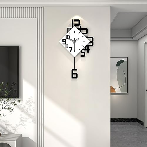 Decorative Wall Clock for Living Room Large Modern Clocks Silent | Pendulum Battery Operated for Bedroom Office Kitchen Home Decor Black Wood Silent Analog Wall Clock Non Ticking 11.8*19.7inch - size: 12*20 inch