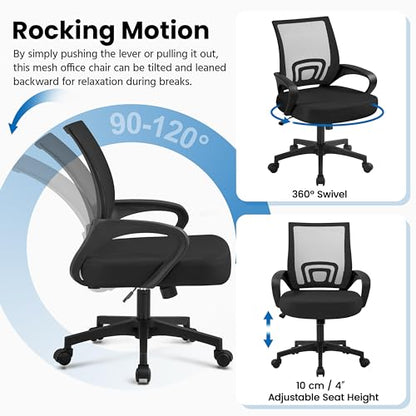 Yaheetech Black Computer Desk and Chair Set with Drawer, Shelves, Mesh Seat | Particle Board and MDF Build a Sturdy Desk with a Drawer and Elevated Platform, Paired with a Mesh Chair for Adults. - color: Black