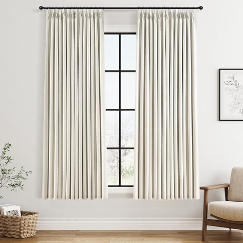 Joywell 100% Blackout Linen Pinch Pleated Curtains 63 in for Bedroom Cream | Natural Beige Ivory, Black Out Thermal Insulated Room Darkening, Pleat Drapes for Living Dining Room, 2 Panels Set, 40x63 - color: Natural Cream, size: 40"W x 63"L (Pack of 2)