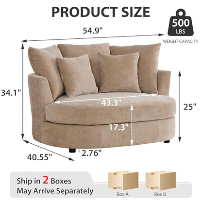 Chifee & Vingol 55" W Oversized Accent Barrel Chair Large Round Chair Extra Large Armchair with 5 Pillows for Living Room,Bedroom,Home Theater,Chenille,70" W-Wheat - color: 55"- Wheat
