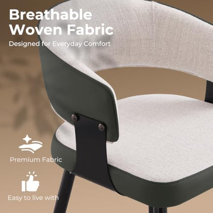 Dining Chairs Set of 6, Modern Woven Fabric Kitchen Chairs | Woven Fabric Upholstery, Curved Back, Metal Legs, Dining Room, Kitchen, Breakfast Nook, Restaurant, Cafe, Beige Woven - color: Beige Woven, size: Set of 6