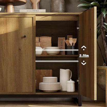 Rustic Storage Cabinet, Modern Farmhouse Set of 2 Buffet Accent Cabinet with 4-Door Design with Metal Frame Base for Dinnig Room Living Room Entryway,Brown Oak - color: Brown Oak
