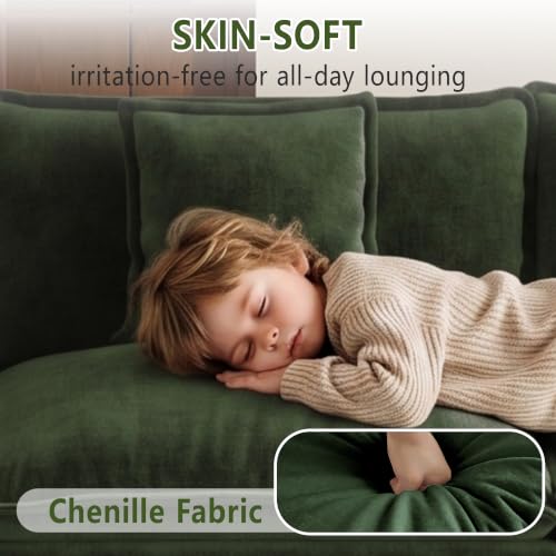 70.8 Inch Modular Sectional Cloud Sofa, 2-Seat Chenille Green | Chenille Deep Seat Sofa with Pillow for Living Room, Bedroom and Apartment - color: Green, size: 70.8Inch