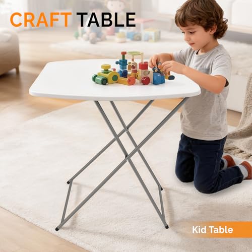 VINGLI Small Folding Table Portable, 18" Adjustable Height Personal Laptop TV Tray, Camping Table, HDPE Plastic Top with Steel Frame,White - color: White, size: 28"