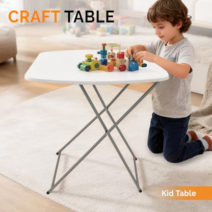 VINGLI Small Folding Table Portable, 18" Adjustable Height Personal Laptop TV Tray, Camping Table, HDPE Plastic Top with Steel Frame,White - color: White, size: 28"