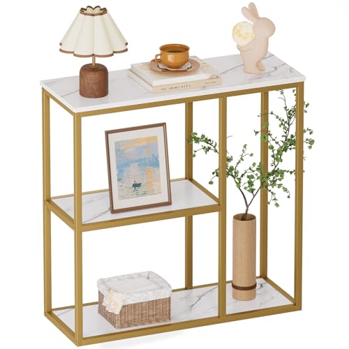WOHOMO 31.5 in Entryway Table Modern Sofa Table with Shelves White Gold | 12 Inch Narrow Console Table for Living Room, 31.5" Hallway Table for Corridor, with 3-Tier Storage - color: White Gold, size: 31.5"