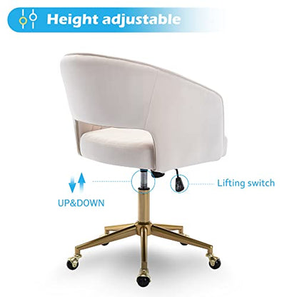 Vanity Chair Velvet Desk Chair with Gold Base for Living Room,Cream | Accent Armchair Upholstered Modern Tufted Chairs for Girls Women Ergonomic Study Seat Computer Task Stools for Bedroom - color: Cream