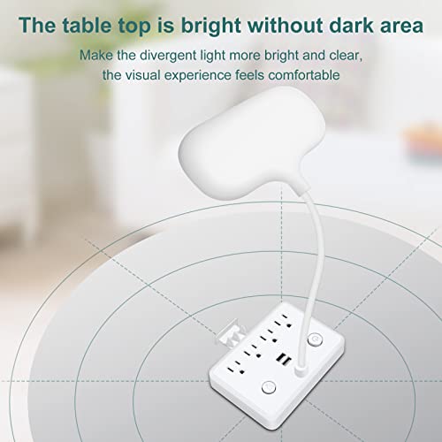 LED Desk Lamp with 2 USB Charging Port and 4 AC Power Outlet - 3 Lighting Modes, Adjustable Gooseneck, Eye-Caring Small White Table Lamp for Home Office College Dorm Room Essentials