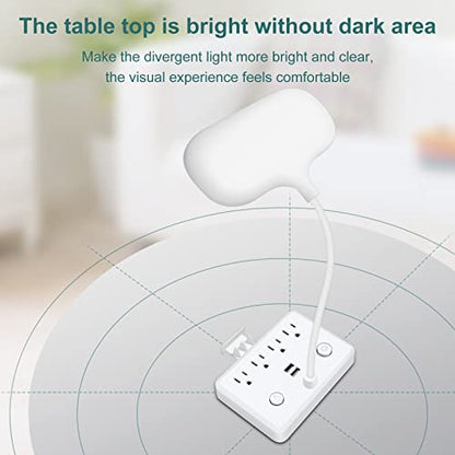 LED Desk Lamp with 2 USB Charging Port and 4 AC Power Outlet - 3 Lighting Modes, Adjustable Gooseneck, Eye-Caring Small White Table Lamp for Home Office College Dorm Room Essentials