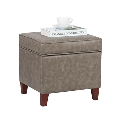 17” Faux Leather Storage Ottoman with Wooden Legs, Upholstered Square Flip-Top Footrest, Extra Seat or Coffee Table for Living Room, Bedroom, Entryway, Coffee Brown - color: Coffee Brown