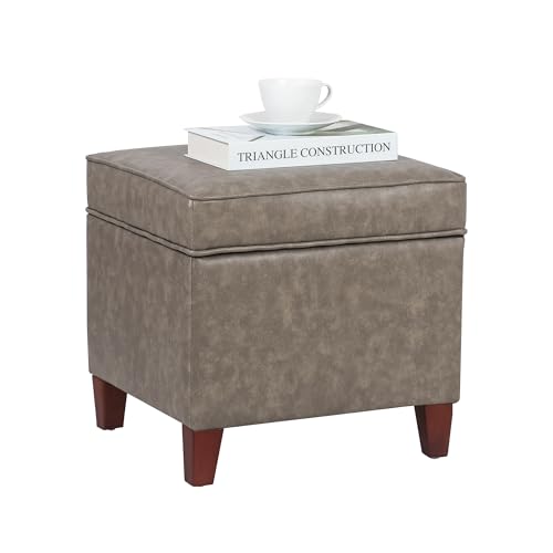 17” Faux Leather Storage Ottoman with Wooden Legs, Upholstered Square Flip-Top Footrest, Extra Seat or Coffee Table for Living Room, Bedroom, Entryway, Coffee Brown - color: Coffee Brown