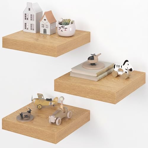 Dreamland 12x12 Floating Shelves for Wall, 12" Deep Thicker Floating Shelves, Wall-Mounted Shelves for Bedroom, Living Room, Kitchen, Bathroom,Oak - Set of 3 - color: Oak, size: 12"W x 12"D x 2"H, Set of 3