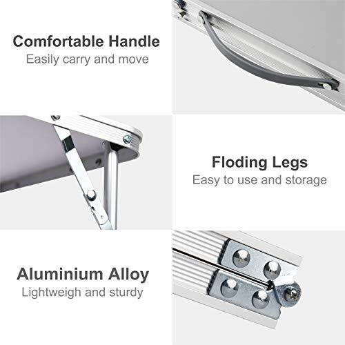 RAINBEAN Foldable Laptop Table for Bed Lightweight Breakfast Bed Tray Portable Mini Picnic Storage Space Standing Holder, Folding Leg Desk Notebook Lap Table for Kids Reading -Silver