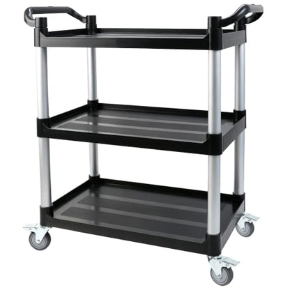 3-Tier Heavy Duty Utility Cart with 4 Silent Lockable Wheels (Medium) | Easy Assembly, Lightweight Sturdy Mobility; Cart for Restaurant Salon Warehouse Office Hotel Janitorial Service &Household - size: Medium