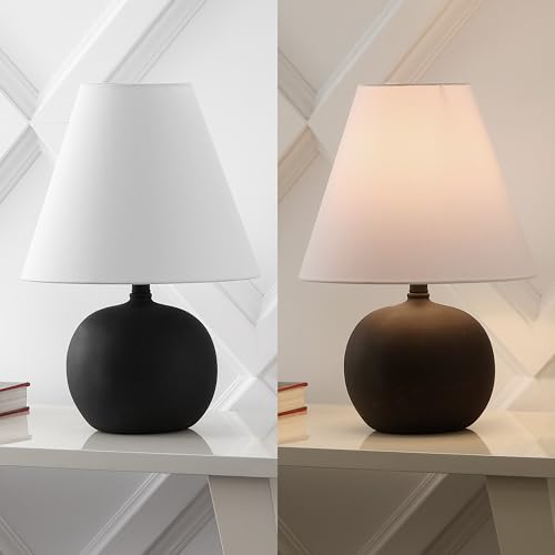 JONATHAN Y Asher 18.25" Gourd LED Table Lamp, Matte Black, Set of 2 | Scandinavian Minimalist Style, White Linen Shade, Resin Metal Base, Bedside Nightstand, Rotary Switch, LED Bulbs Included - color: Matte Black