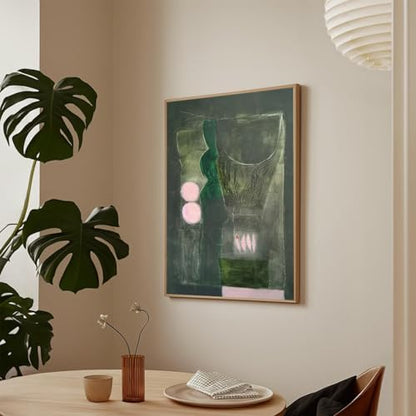 Abstract Painting Print Emerald Green and Pink Artwork 16x24 Inch Unframed | large vertical wall art dark green abstract wall art abstract geometric art print boho wall art for home living room office - color: Emerald Green and Pink