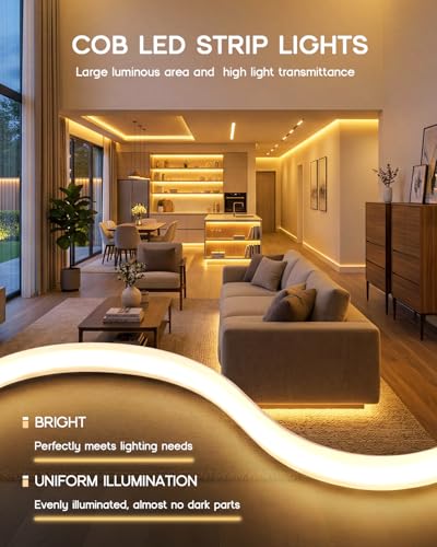 COB LED Strip Lights Warm White 3000K,49.2ft 110-120V LED Tape Light,IP65 Waterproof High CRI 90Ra+ Super Bright Neon Strip Lights for Bedroom,Kitchen Cabinet, Living Room - color: Warm White, size: 49.2ft