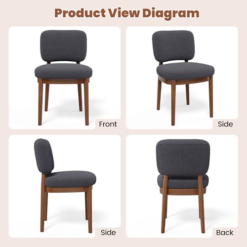 Wooden Dining Chairs Set of 2, Boucle Upholstered Kitchen Chairs with Solid Wood Legs, Mid Century Modern Dining Chairs, Farmhouse Side Chair with Hardwood Frame for Dining Room, Dark Gray - color: Grey, size: Set of 2