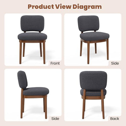 Wooden Dining Chairs Set of 6, Boucle Upholstered Kitchen Chairs with Solid Wood Legs, Mid Century Modern Dining Chairs, Farmhouse Side Chair with Hardwood Frame for Dining Room, Dark Gray - color: Grey, size: Set of 6
