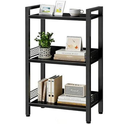 3-Tier Book Shelf, Bookcase with a Back Panel, Storage Shelves for Bedroom, Living Room & Home Storage (Black) - color: Black
