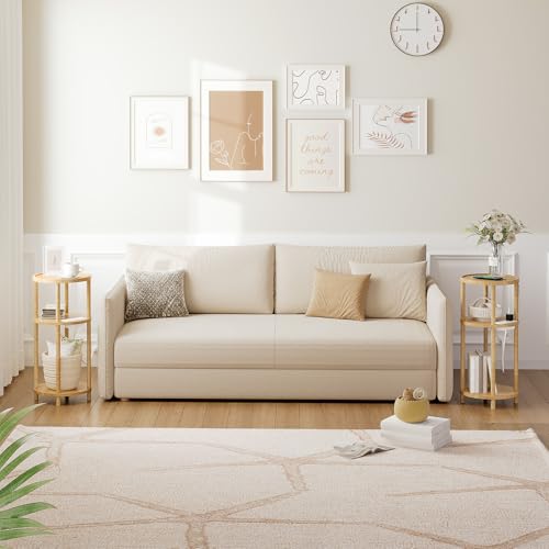 HOOBRO Small Round Side Table with Charging Station, 3-Tier Round Bamboo End Table, Compact Sofa Bedside Table for Small Space, Easy Assembly, for Living Room, Bedroom, Apartment, Natural YL152UBZ01 - color: Natural