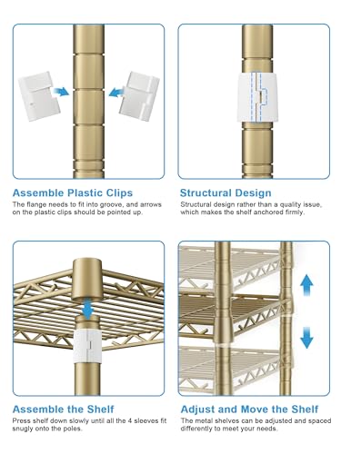 E4 Clothes Rack, Heavy-Duty Garment Rack Can Be L-Shaped Closet, Gold | Metal Freestanding Clothing Organization Storage System with Shelves and Hangers, Load 962lbs, 70.8"W x 14.5"D x 79.3"H - color: Gold