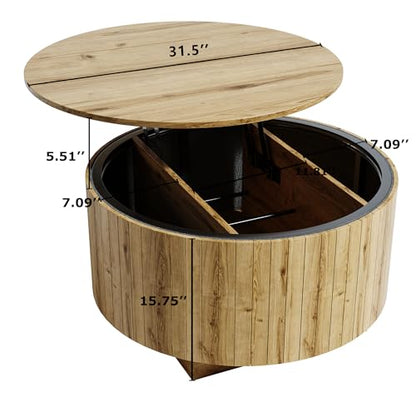 kepptory Round Lift Top Coffee Table with LED Lights, Mid Century Modern Wooden Coffee Tables with 3 Storage Space, Circle Center Table for Living Rooms,Dining Room,Bedroom Home Office,APP LED Lights - color: Natual