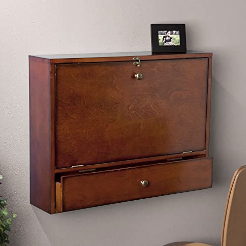 SEI Furniture Benwick Wall Mount Laptop Desk - Brown Mahogany (L x W x H): 26 x 6 x 20 inches - color: Mahogany