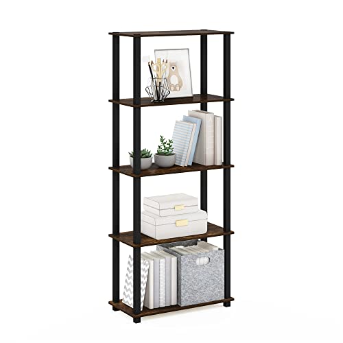 Furinno Turn-S-Tube 5-Tier Multipurpose Shelf Display Rack with Square Tubes, Amber Pine/Black | Tool-Free Storage Shelves with Square Tubes, Shelving Unit, for Organization and Storage, for Living Room, Home Office - color: Amber Pine/Black, size: 5-Tier