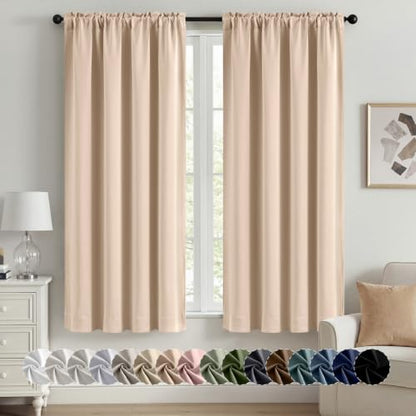 MIULEE Beige Blackout Curtains for Bedroom Living Room 40"x54" Long 2 Panel | Thermal Insulated, Room Darkening Drapes, Rod Pocket, Noise Reduction, Light Blocking, Solid Window Treatments - color: Beige, size: 40"W x 54"L (Pack of 2)
