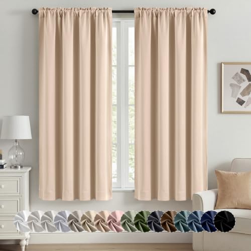 MIULEE Beige Blackout Curtains for Bedroom Living Room 40"x63" Long 2 Panel | Thermal Insulated, Room Darkening Drapes, Rod Pocket, Noise Reduction, Light Blocking, Solid Window Treatments - color: Beige, size: 40"W x 63"L (Pack of 2)