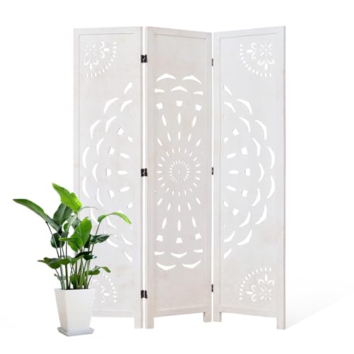 66.9Inch Wooden Room Partition - 3 Panels Boho-Styled Space Room Divider for Home/Office, Headboard & Yoga/Photo/Video Call Backdrop (White) - color: White, size: 3 Panels