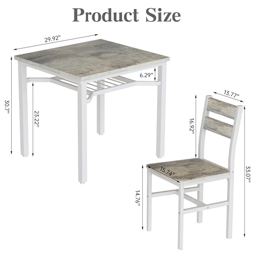 Hooseng 3 Piece Dining Table Set for 2, Small Wooden Kitchen Table with Storage, Farmhouse Square Dinette Set for Dining Room, Breakfast Nook, Apartment, Small Space - color: Grey