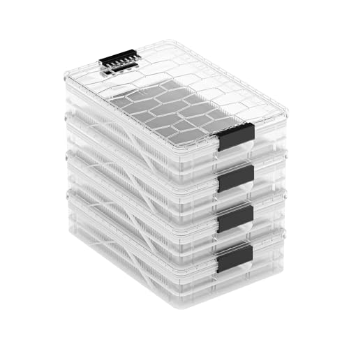 Quarter Crate 4-Pack Stackable Storage Bins, Clear | Polypropylene, 14 dividers included, 19.16x12.75x4.57 in, over 1000 lb stack, lids sold separately - color: Clear