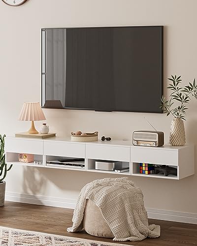 Modern White Floating Nightstand with Drawer, Small Wall Mount Shelves | Small Space Saver, Modern Minimalist Design, Wall Mounted Shelves, for Bedroom, Bathroom, Living room, Easy Assembly, White - color: White