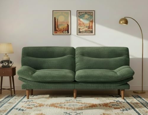 Amada 66 inch 3-in-1 Convertible Futon Sofa Bed, Green | Adjustable backrest and armrests, strong wood legs and frame, loveseat for living rooms, studios and offices - color: Green, size: 66 Inch