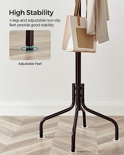 SONGMICS Coat Rack Freestanding, Metal Coat Rack Stand with 12 Hooks and 4 Legs, Holds Clothes, Hats, and Bags, for Entryway, Living Room, Bedroom, Brown URCR031Z01 | Coat Tree, Holds Clothes, Hats, and Bags, for Entryway, Living Room, Bedroom, Walnut Bro