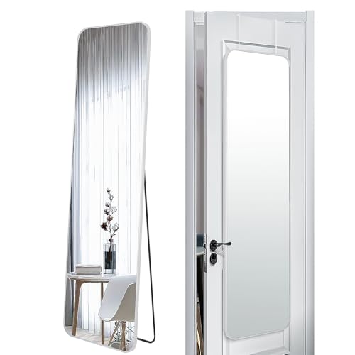57x16" Full Length Mirror Floor Stand,Over the Door,Wall Mounted Silver | HD Crystal Clear Tempered Glass,Aluminum Frame,Full Body Dressing Make-Up Mirrors Rect Hang for Bedroom,Bathroom,Living Room - color: Silver, size: 57"L x 16"W
