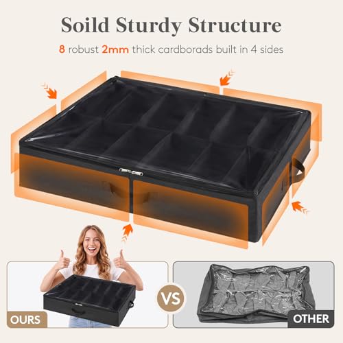 Lifewit Under Bed Shoe Storage Organizer 2 Pack(12 Shoes Cells), 4.3 Inches Profile Fabric Shoes Container Box with Clear Cover, Foldable Storage Bag with 2 Handles, Fits 12 to 24 Pairs - style: 12 Shoes Cells