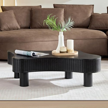 JUSTONE Wood Coffee Table - 42.52" Mid Century Modern Wooden Coffee Tables for Living Room, Accent Center Table Side Table with Solid Wood Leg Center Table for Apartment (Black) - color: 42.52'' - Black