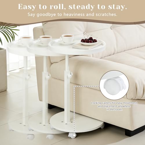 C Table End Table Adjustable Height, Couch Tables That slide under for Small Spaces, 360°Swivel TV Tray Table, C Shaped Side Tables Living Room and Bedroom for Sofa, Bed, Chair, Snack (White Color) - color: White
