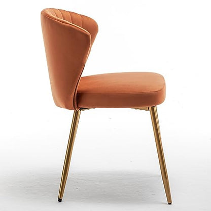 GDFStudio 30.71" Modern Velvet Accent Chair, Comfy Lounge Chair, Upholstered Side Chair with Channel Tufted Back, Gold Metal Legs, Armless Reading Chair for Living Room Bedroom Small Spaces, Orange - color: Orange + Polyester