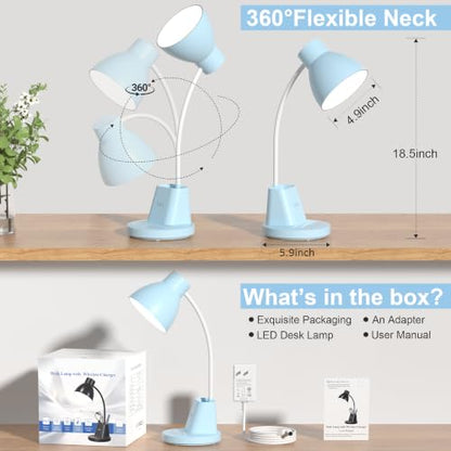 10W Wireless Charging LED Desk Lamp with Pen Holder, CRI 95, Blue | 800LM, 3 Modes, 360°Flexible Arm, Touch, Brightness, Table Lamp for Home Office, Dorm, Bedside, Study, Reading, with Adapter - color: Blue