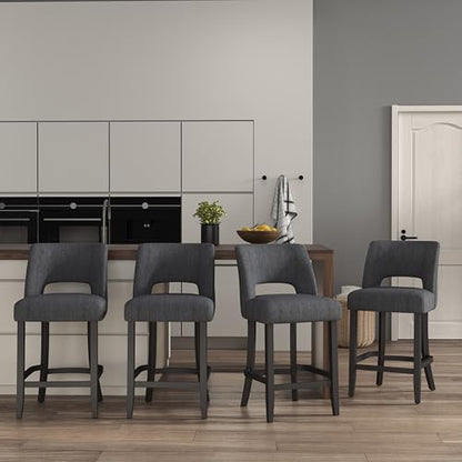 VKNOW Bar Stools Set of 4, 26" Upholstered Counter Height Bar Stools | Modern Counter Stools with Black Rubberwood Legs for Kitchen Island Dining Room Bar, Dark Grey-Black Legs - color: Dark Grey-black Legs, size: Set of 4