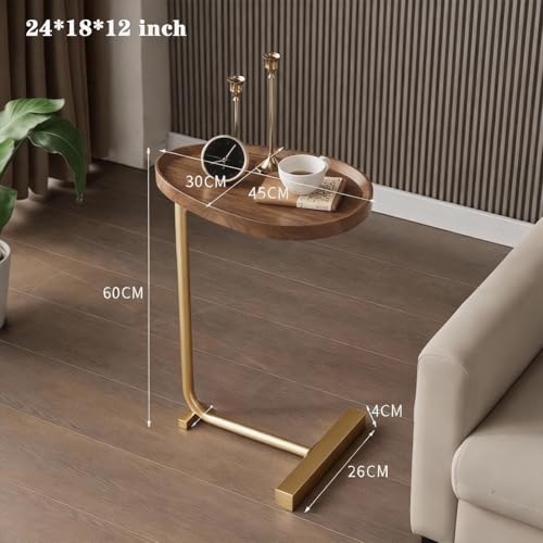 Small Side End Table New C Table Narrow Round Bed Sofa Couch Coffee Dinner Table for Snack Drink TV Tray, Slim Gold Rustic End Table Modern Simplicity, Metal and Wood - 24 Inch (Wood) - color: Wood Color
