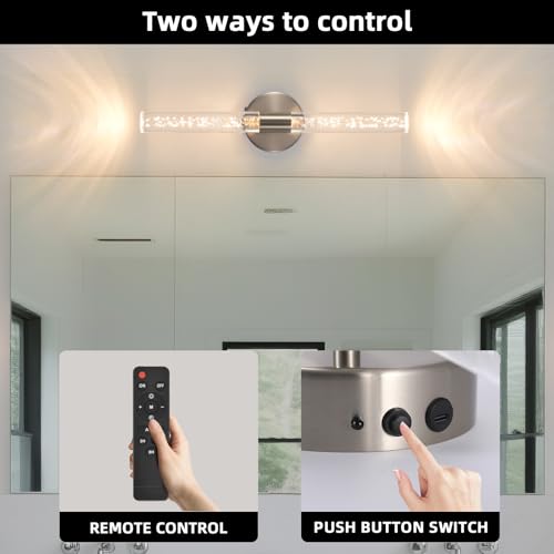 Modern LED Battery Operated Wall Sconces Set of Two, Dimmable Bathroom Crystal Wall Sconce, USB Rechargeable Brushed Nickel Vanity Wall Lamp, Bubble Wall Lights For Bedroom, Living Room. 20-Inch - color: Brushed Nickel